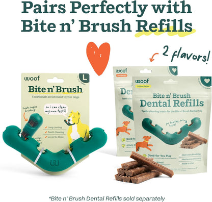 WOOF The Bite n' Brush - Dog Toothbrush Toy - Scrub Plaque and Tartar from Your Dog's Teeth and Mouth - Dog Dental Chew Toy - Small