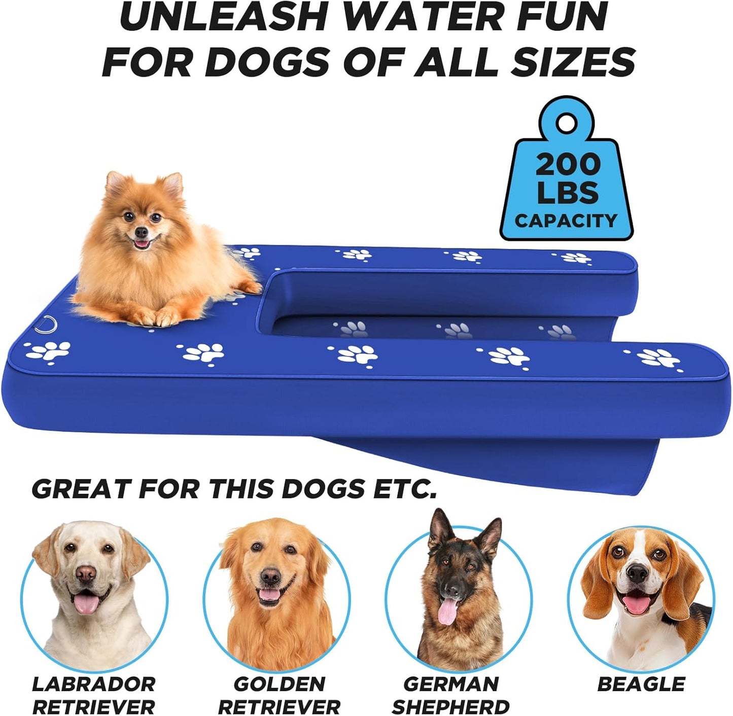 Inflatable Dock Platform, Medium Dog Boat Ramp Floating Non-Slip Oxford and PVC with Small Water Ramp for Dogs Pool, Dock, Lake with Traction Rope, Manual Air Pump (3.2ft x 2.2ft x 4in) M01