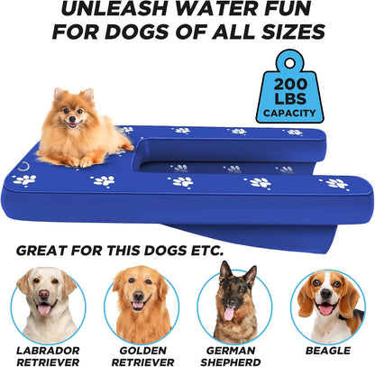 Inflatable Dock Platform, Medium Dog Boat Ramp Floating Non-Slip Oxford and PVC with Small Water Ramp for Dogs Pool, Dock, Lake with Traction Rope, Manual Air Pump (3.2ft x 2.2ft x 4in) M01