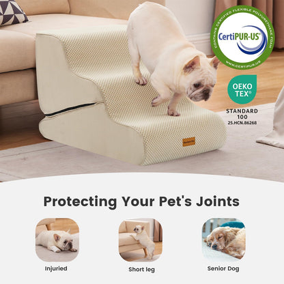 Gardner Pet 4-Step Dog Stairs for Small Dogs 18.5" H, Curved 4-Step Pet Stairs, Dog Steps for High Bed (18-20 in), Couch with Durable Non-Slip Waterproof Fabric Cover and CertiPUR-US Certified Foam