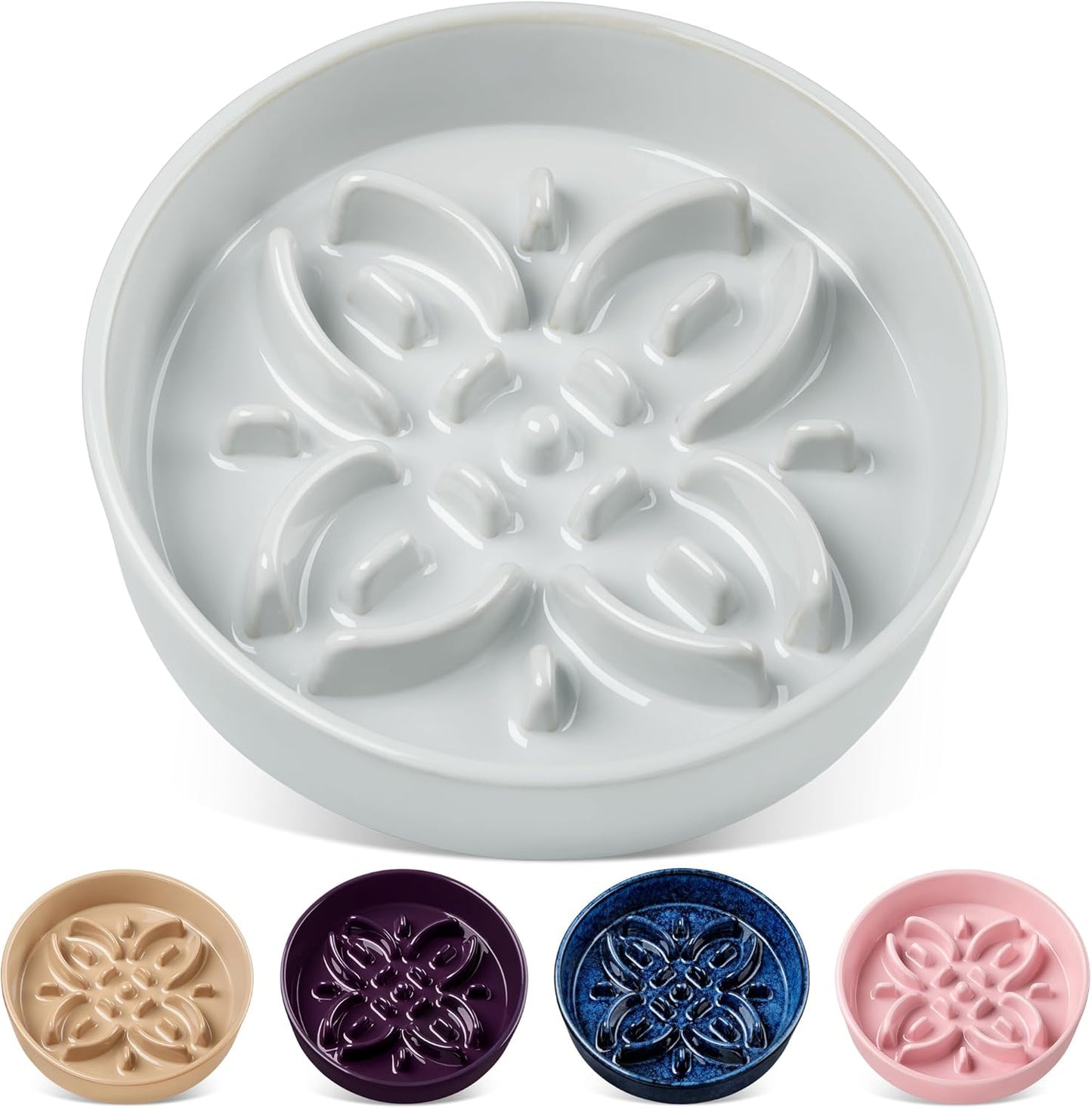 vancasso Ceramic Slow Feeder Dog Bowls, Puzzle Dog Food Bowls with Floral Maze, Anti -Slip Pet Food Dish for Small Breed, 0.6 Cups, Pink