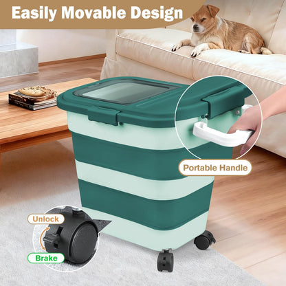 Komzon Rice Storage Container, Collapsible Airtight 10-40 Lb Rice Storage Container, 25lb Pet Dog Food Storage Container, Rice Dispenser Bin with Cup and Scoop for Flour Cereal Pasta Grain, Cat Bird