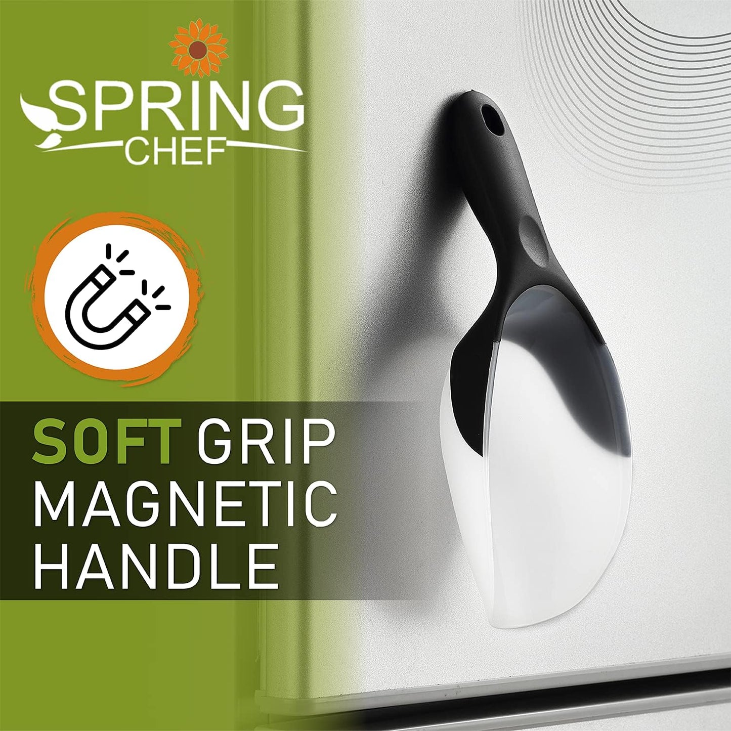 Spring Chef Dog Food Scoop, Contoured Translucent Flexi-Plastic Pet Food Scooper with Soft Grip Handle, Kitchen Magnetic Ice Scoop for Freezer, Ice Machine, Popcorn, Flour, Coffee Bean - Mint