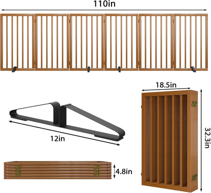 Dog Gate 32" Tall Foldable Dog Gate for Doorways Freestanding Pet Gate for Dogs Indoor (Walnut, 3 Panel)