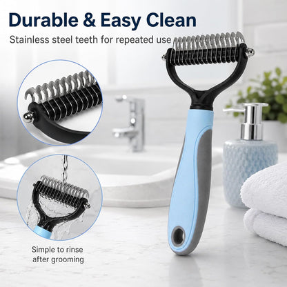 Pet Pro Grooming Tool, Long-Haired Dog Shedding Remover, Brush for Undercoat, Detangling and Hair Removal, Professional Comb, Stainless Steel(pink+blue)