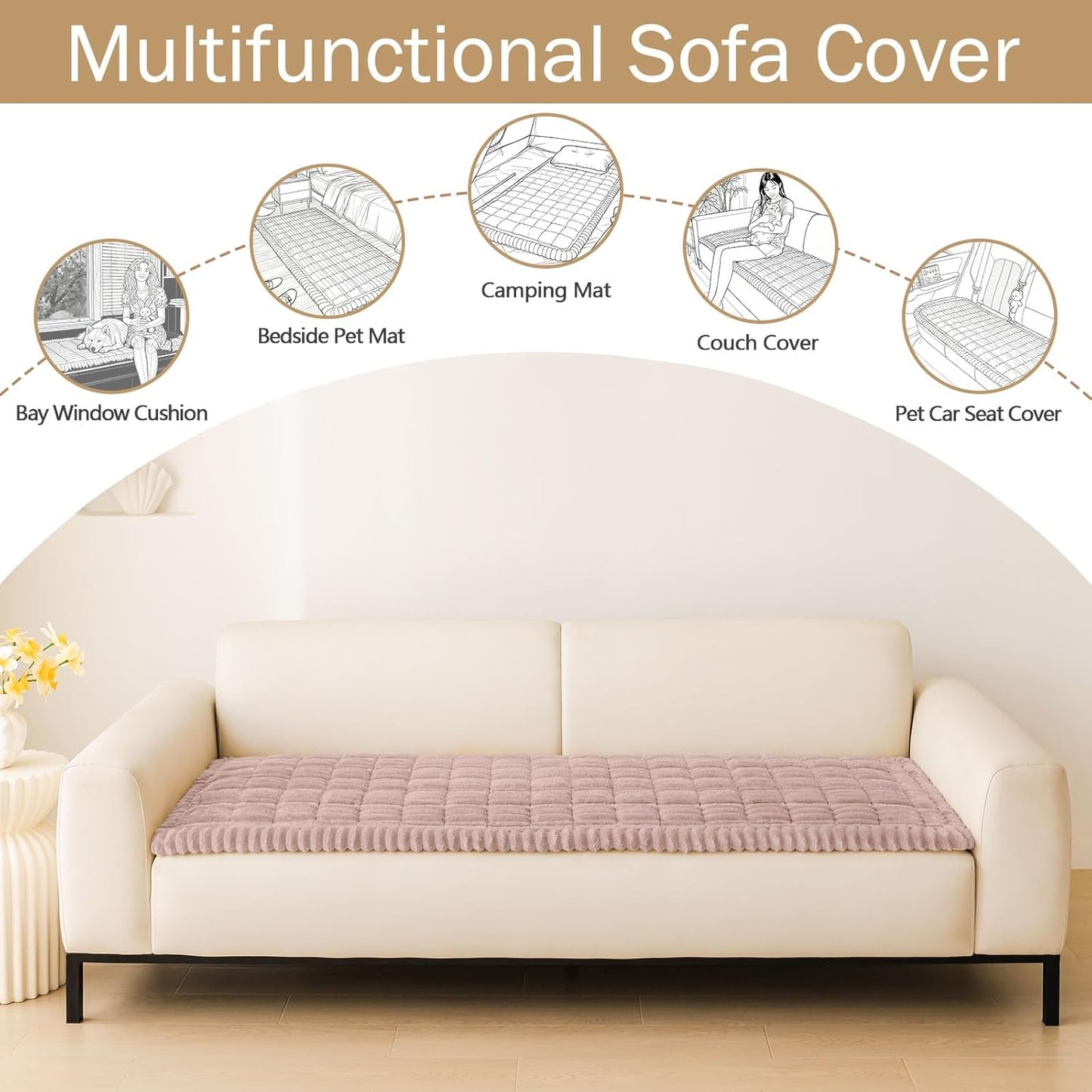 hyha Couch Covers for Dogs Washable, Non Slip Plush Dog Sofa Protectors, Fuzzy Pet Couch Covers for 3 Cushion Sofa Pet Friendly (Camel, 27.6" x 59") - Colors B