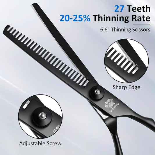 GLADOG Professional 5 in 1 Dog Grooming Scissors Set with Safety Round Tips, Sharp and Heavy-duty Pet Grooming Shears for Cats
