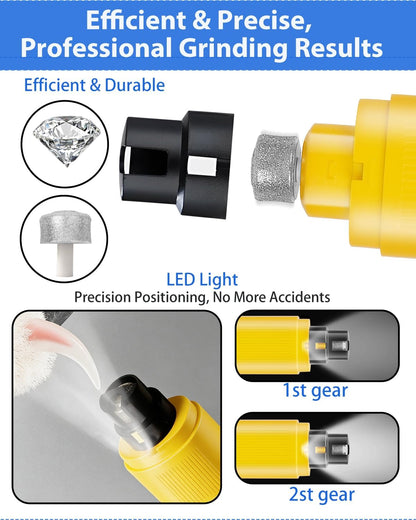 Electric Dog Nail Grinder with 2 Level LED Lights, 2 Speed 30dB Super Quiet and Low Vibration Turbo Charge Pet Nail Grinder for Small Dogs and Cats - White