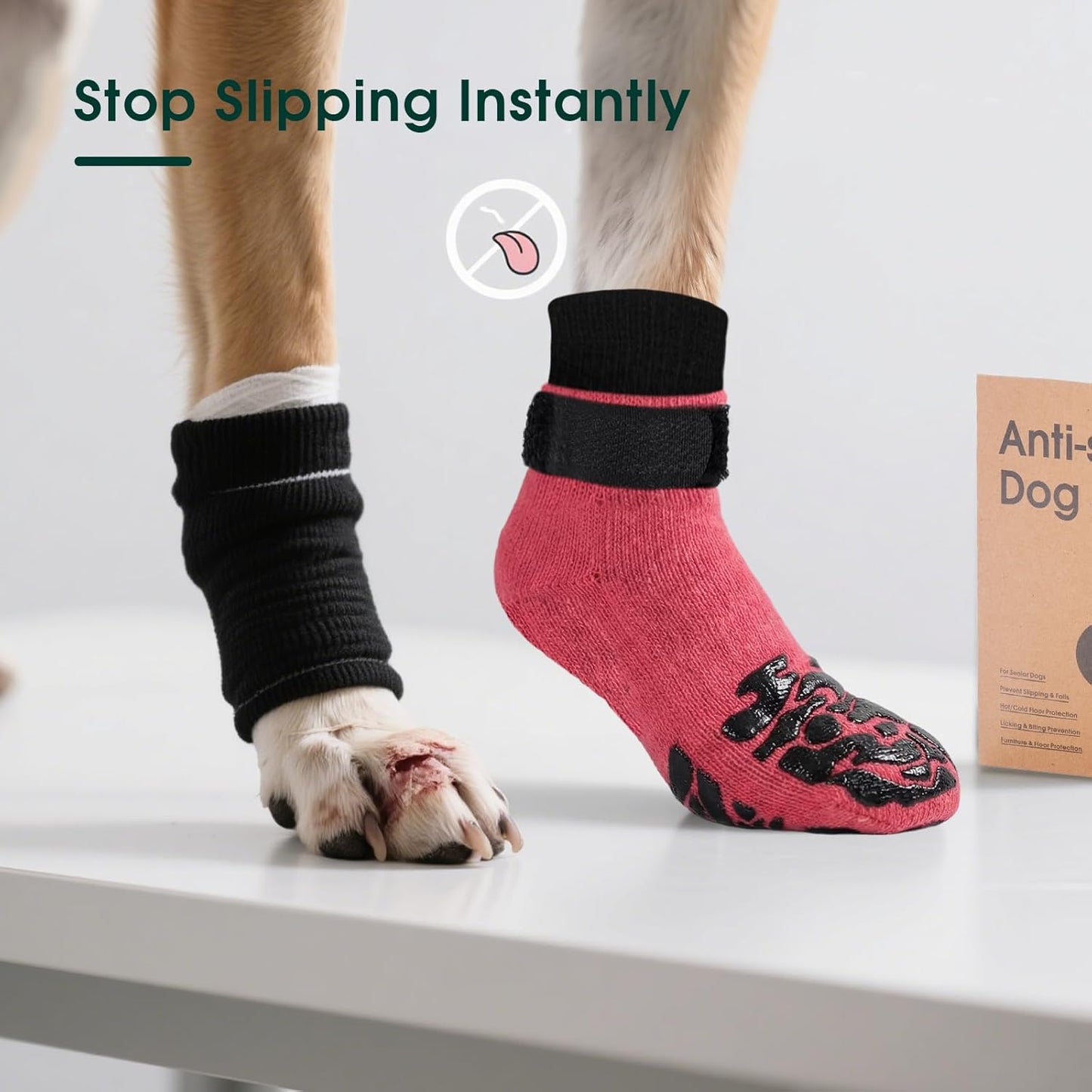 Kuoser Non-Slip Dog Socks, 2 Pairs Socks to Prevent Licking Paws, Paw Protectors for Hot Pavement, Hardwood Floors, Traction Control for Small, Medium, Large Dogs