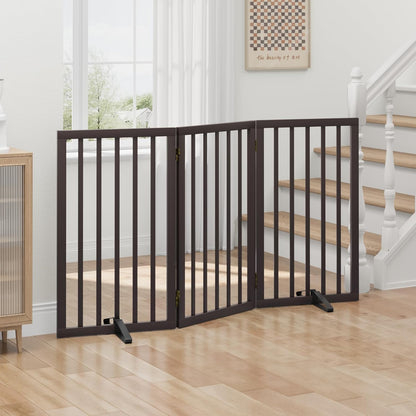 Freestanding Foldable Dog Gate - 4 Panel Room Divider with Metal Support Feet (Black)