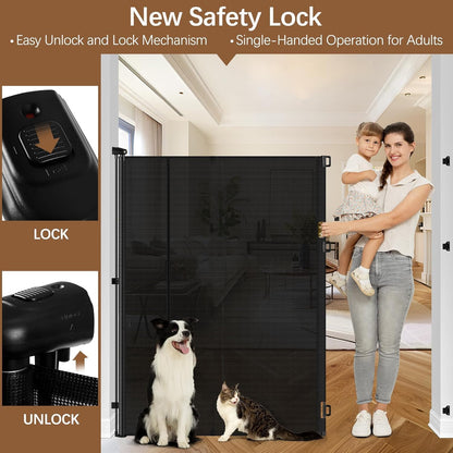 Reinforced 60 Inch Extra Tall Cat Gate Retractable Dog Gate - No Jumping Over/Crawling Under, 55" Wide Retractable Baby Gates for Cats with Reinforced Rods, 5ft Tall Dog Gate Indoor Cat Barrier/Black