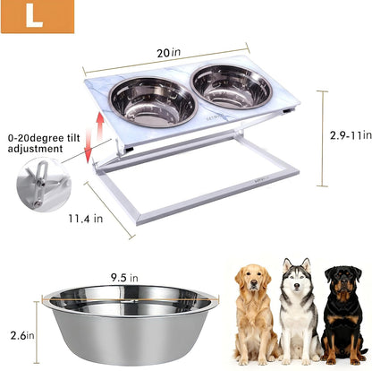 Elevated Dog Bowls, Adjustable Raised Dog Bowl Stand with 2 Stainless Steel Food Bowls 20°Tilted Water Bowls for Medium Small Sized Dogs (Black, Medium)