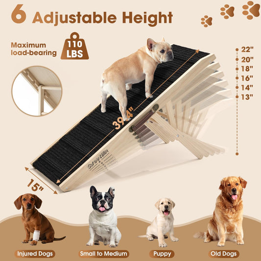 2026 Upgraded Dog Ramp for Couch - Foldable Small Dog Ramp for Bed - 4 Adjustable Height from 12" to 20" - Portable Pet Stairs with Non-Slip Pad - Pet Ramps Use for Low Bed Couch Steps Up to 60LBS