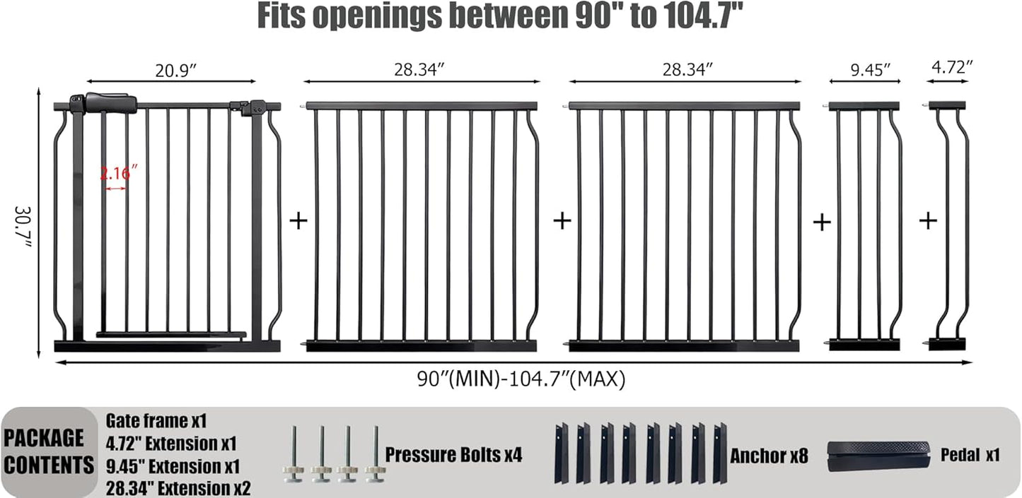 24-29 Inch Narrow Baby Gate, Pressure Mounted No Drilling Dog Gate for Stairs & Doorways, White Metal Safety Gate Indoor for Kids and Pets