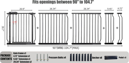 24-29 Inch Narrow Baby Gate, Pressure Mounted No Drilling Dog Gate for Stairs & Doorways, White Metal Safety Gate Indoor for Kids and Pets