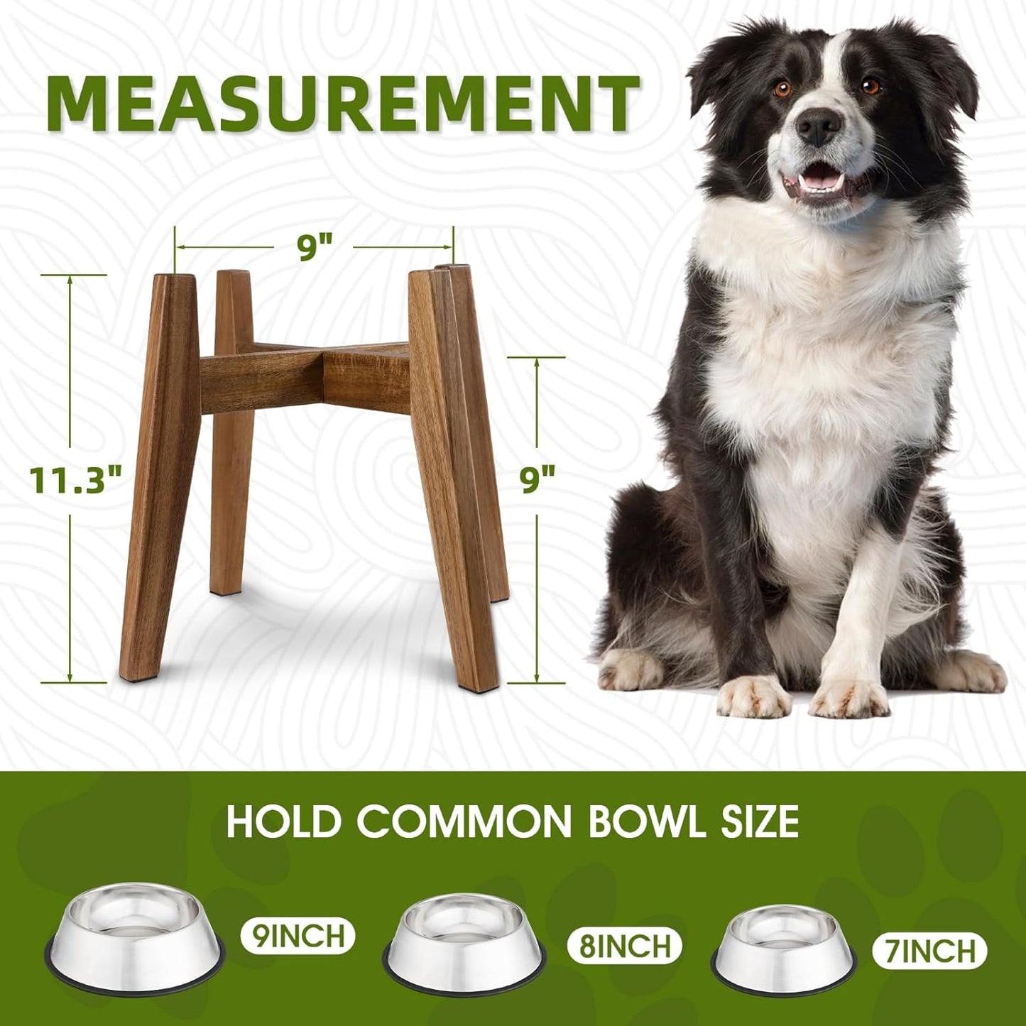 Elevated Dog Bowl Stand for Medium & Large Dogs, Fits Up to 9 inches diameter 64 oz Bowls Raised Dog Bowl Stand , Solid Acacia Wood Dog Bowl Holder, Single Elevated Dog Feeding Station (Stand Only)