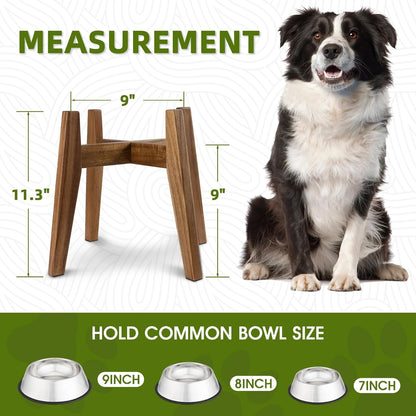 Elevated Dog Bowl Stand for Medium & Large Dogs, Fits Up to 9 inches diameter 64 oz Bowls Raised Dog Bowl Stand , Solid Acacia Wood Dog Bowl Holder, Single Elevated Dog Feeding Station (Stand Only)