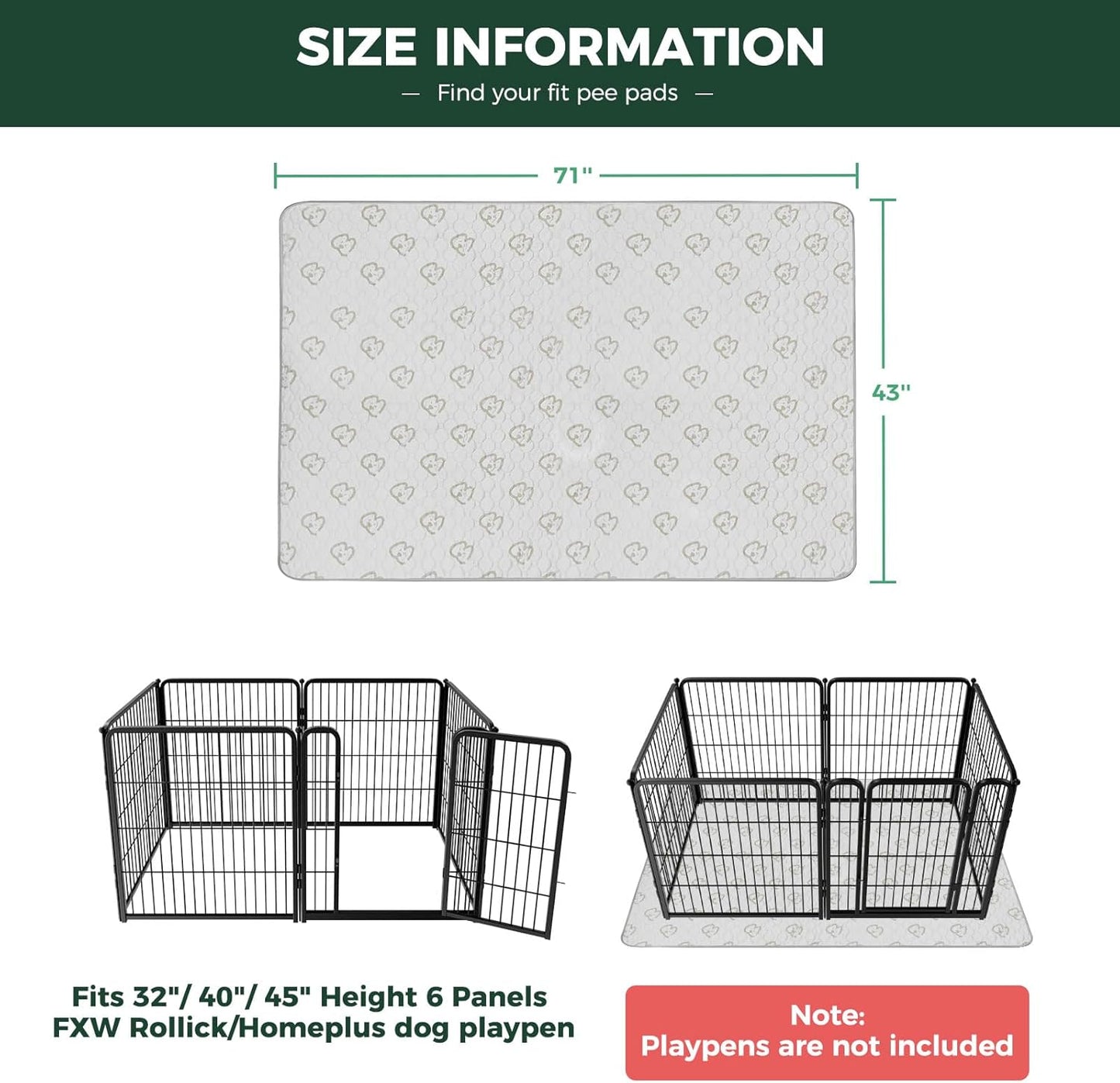 FXW Washable Pee Pads for Dogs, Puppy Pads with Super Absorbent, Specifically Designed for FXW Rollick/Homeplus 24inch 6 Panels Dog Playpen, 39" x 63" Rectangle, Khaki, 1 Pack