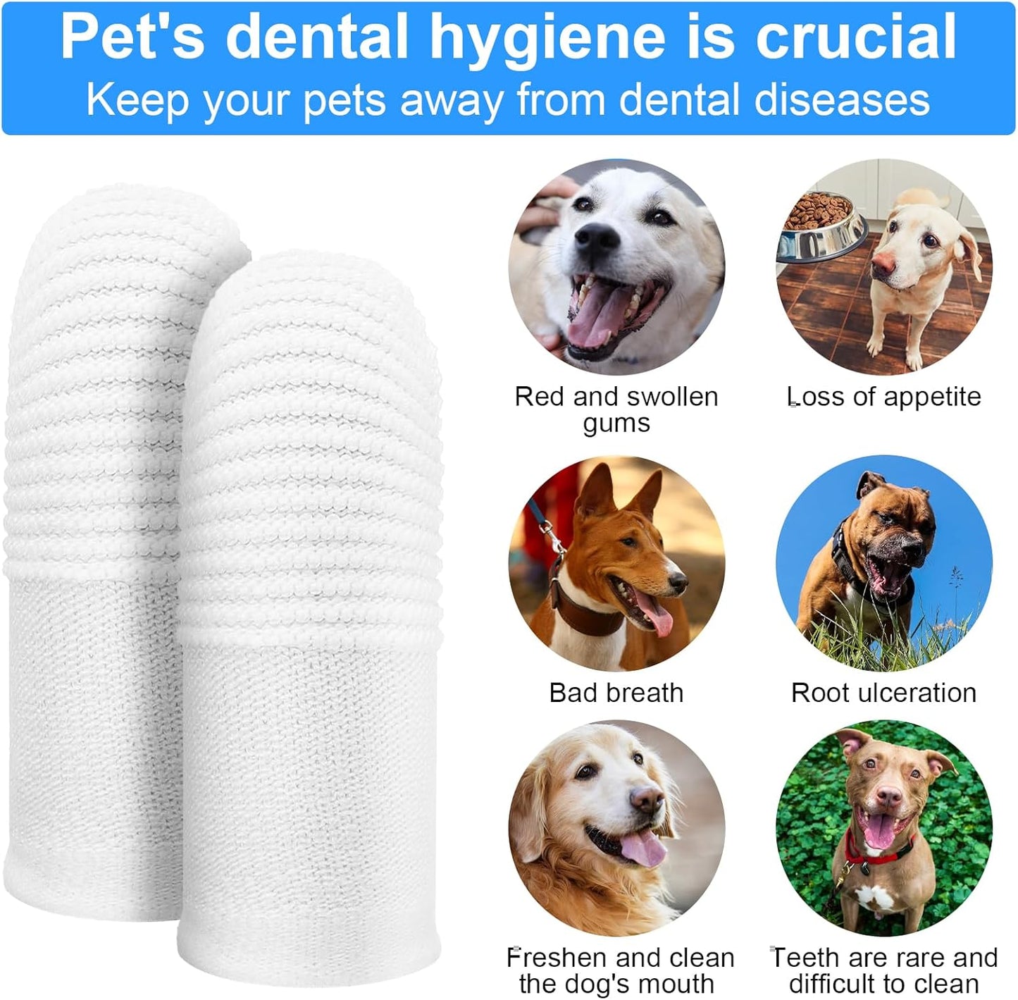 25Pcs Cat & Dog Toothbrush Soft Fabric Pet Finger Toothbrush Kit Washable & Reusable Oral Cleaning Wipes for Puppies Kittens at Home Dental Care (White and Clear)