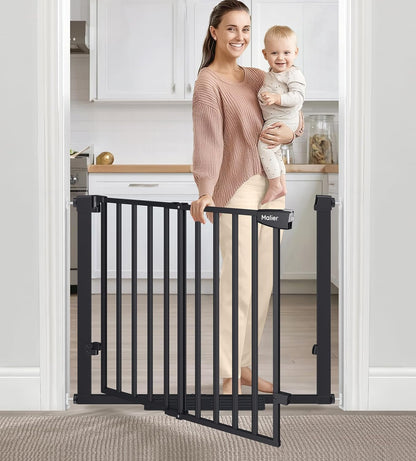 Malier Large Walk-Thru Door Baby Gate, 29-40" No Drill Pressure Mounted Dog Gate with Auto Close, Safety Gate Pet Gate for Stairs, Doorways, Child and Dogs Indoor (Black, 29''- 40''W × 30''H)