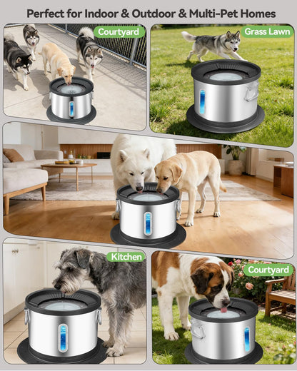 UPSKY 14L No Spill Dog Water Bowl, Stainless Steel Spill Proof Dog Bowl with Water Window, Dual-Suction Anti-Slip Large Capacity Slow Drinking Bowl with Floating Disk for Large Dogs & Messy Drinkers