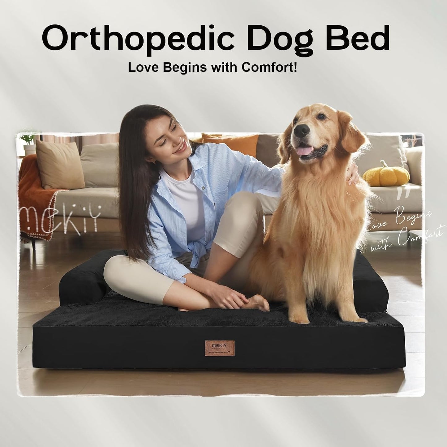 Large Dog Bed Orthopedic Washable - Beds Bolster - Medium XL XLarge Big Dogs - Memory Foam Couch Sofa - Waterproof with Removable Cover