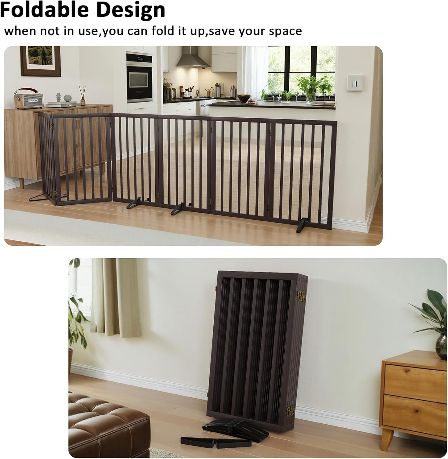 Dog Gate 32" Tall Foldable Dog Gate for Doorways Freestanding Pet Gate for Dogs Indoor (Walnut, 3 Panel)