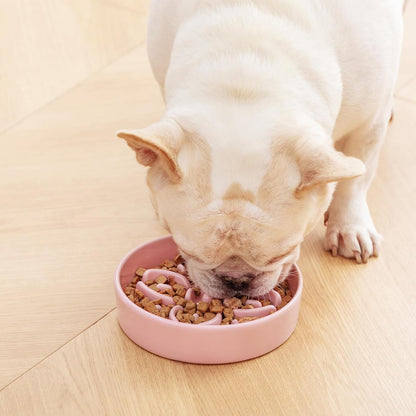 vancasso Ceramic Slow Feeder Dog Bowls, Puzzle Dog Food Bowls with Floral Maze, Anti -Slip Pet Food Dish for Small Breed, 0.6 Cups, Pink