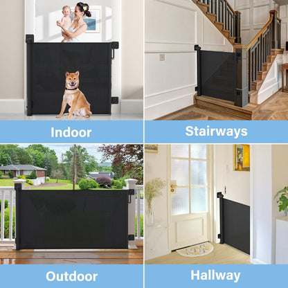 probebi Retractable Baby, Child & Dog Gates for Stairs, Extends to 54" Wide 34" Tall, Use for Outdoor, Indoor, Hallways, Doorways, Deck, Porch, Black