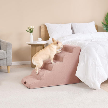 EHEYCIGA Curved Dog Stairs Ramp for High Beds 19.7" H, 4-Step Dog Steps for Small Dogs and Cats, Pet Stairs for High Bed Climbing, Non-Slip Balanced Pet Step Indoor, Grey