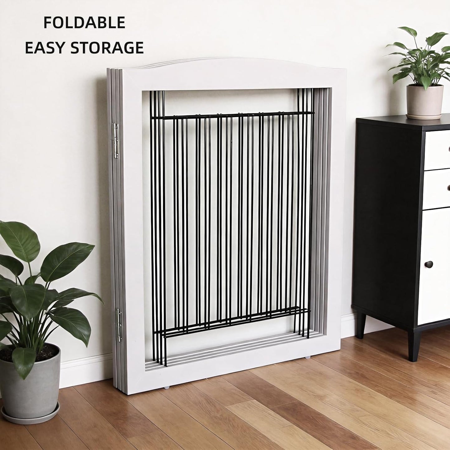 ZJSF Freestanding Dog Fence Indoor, Foldable Dog Gate for Doorways, Stairs or Hallways, Sturdy Wood Extra Wide Pet Gate with Support Feet for The House, White, 24 "Height-3 Panels