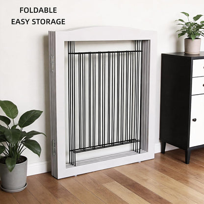 ZJSF Freestanding Dog Fence Indoor, Foldable Dog Gate for Doorways, Stairs or Hallways, Sturdy Wood Extra Wide Pet Gate with Support Feet for The House, White, 24 "Height-3 Panels