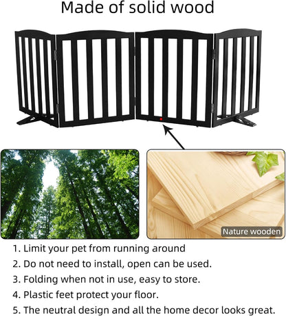 Freestanding Dog Gate Indoor,Doggie Gate Foldable Pet Gates for Doorways,Stairs or Hallways, Wooden Brown Pet Gate for the House, Pet Fence with Support Feet Included,24 "Height-3 Panels