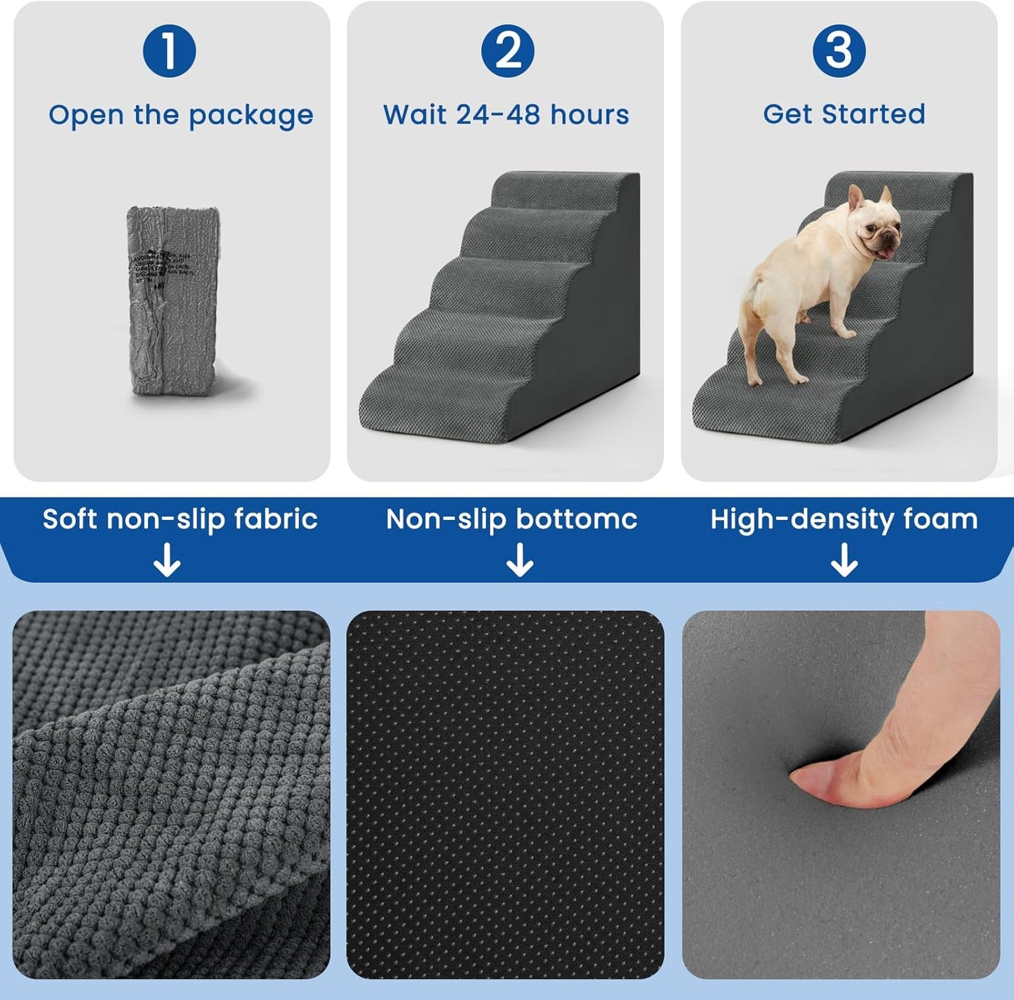 Airpanda Dog Stairs for Small Dogs and Cats – 3 Step Pet Ramp for Couch & Sofa, Non-Slip Dog Steps for Pets, Washable Cover, High-Density Support Foam for Easy Climbing,Beige