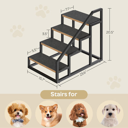 YATINEY Dog Stairs for Small Dogs, 4-Steps Dog Steps for High Beds and Couch, 20.5”H Pet Steps with Non-Slip, Rustic Brown and Black LT01BR