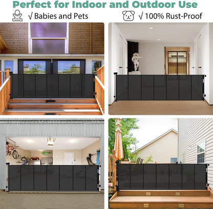 96 Inch Wide Reinforced Retractable Baby Gate with Support Rods, Extra Long Dog Gate Retractable Gate Outdoor Gates for Decks, Prevent Crawling Under Extra Long Baby Gates for Large Openings, Black