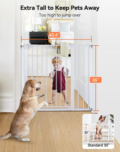 COMOMY 36" Extra Tall Baby Gate for Stairs and Doorways - Fits 29.5" to 48.8" Wide Openings, Auto Close Extra Wide Dog Gate for House, Pressure Mounted Easy Walk Through Pet With Door, Black