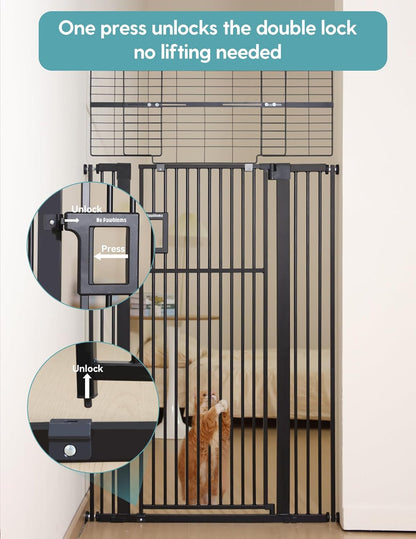 No Pawblems Upgraded 71" Extra Tall Pet Gate for Cat, 29-43" Auto Close Cat Gate for Doorways/Stairs/Hallways, NO Drilling Pressure Mounted, 1.37" Pet-Safe Gap (Black, 71" Tall, 29-43" Wide)