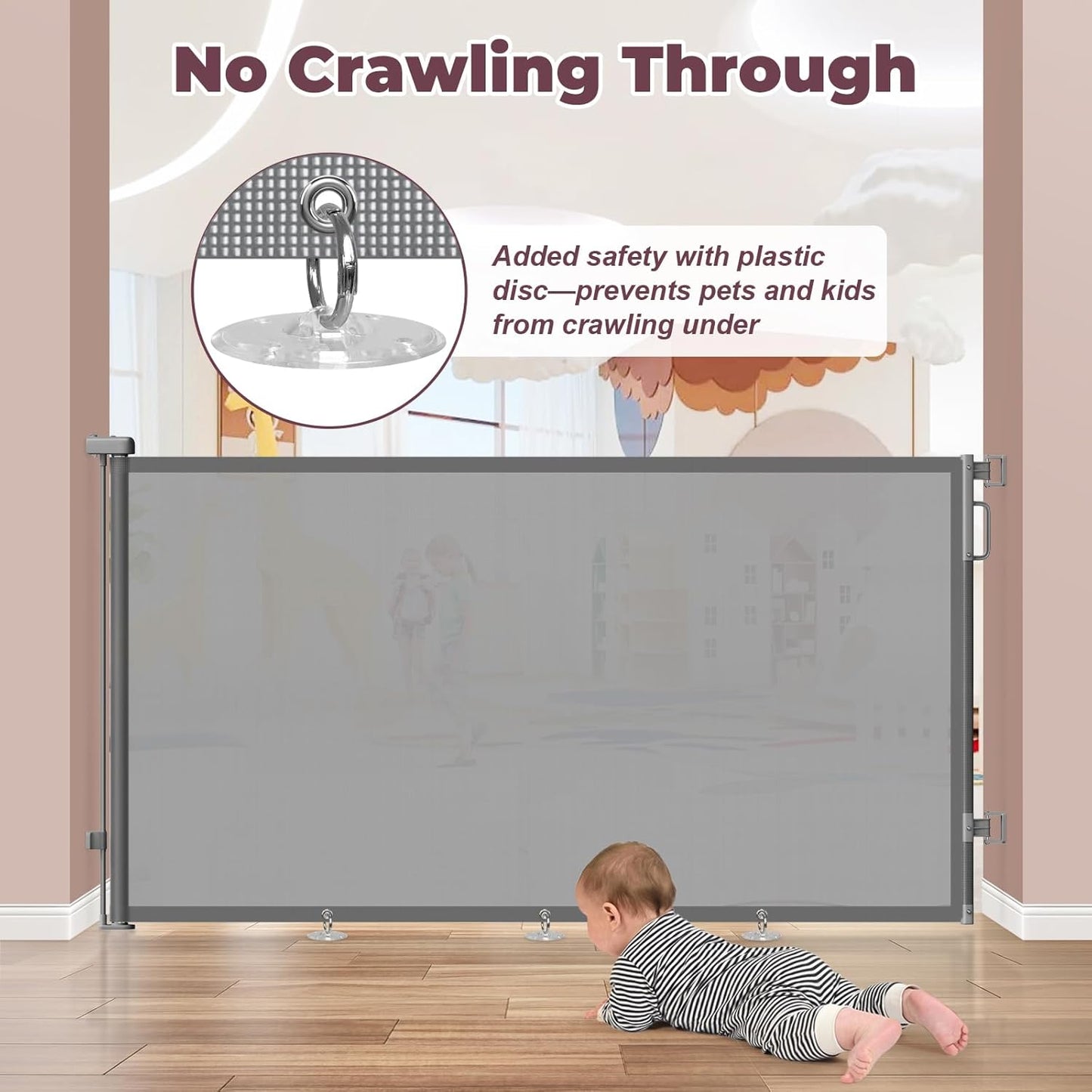 Retractable Baby Gate for Stairs & Doorways, Mesh Dog Gate Indoor Outdoor, Extends to 55" Wide 34" Tall Child Gate for Hallways, Deck, Porch, Pet Toddler Safety Essentials, Easy Install, Grey