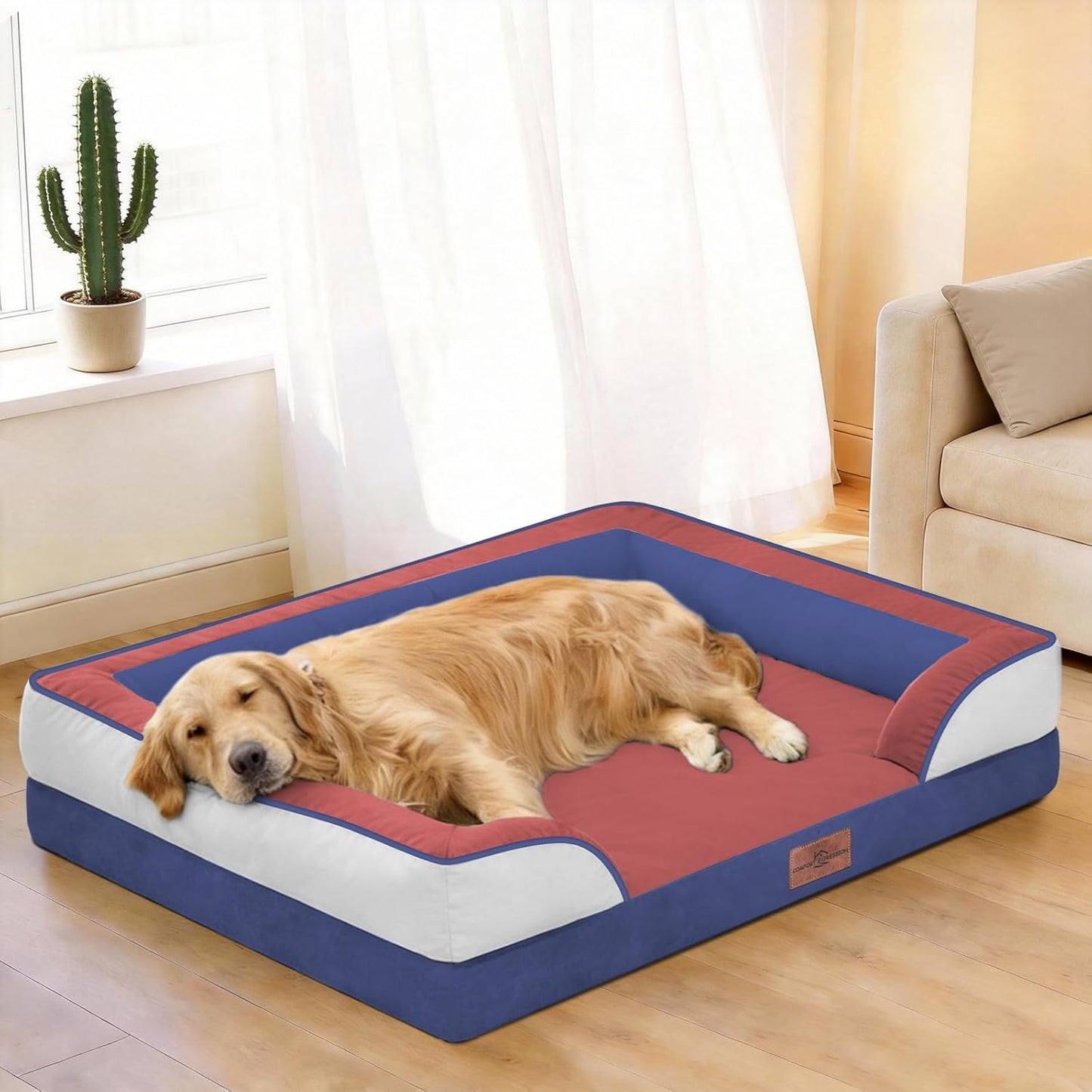 Comfort Expression Orthopedic Dog Bed for Extra Large Dogs 42x30 Inch, Waterproof Egg Crate Foam XL Pet Bed with Removable Bolsters, Dog Couch with Washable Cover & Non-Slip Bottom, Grey - Colors B