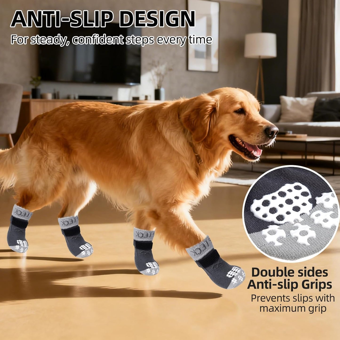 PUPTECK Anti Slip Dog Socks with Double Grippers for Hardwood Floors, Shoes for Hot/Cold Pavement, Boots & Paws Protectors to Prevent Licking, Traction Booties for Senior Small Large Dogs