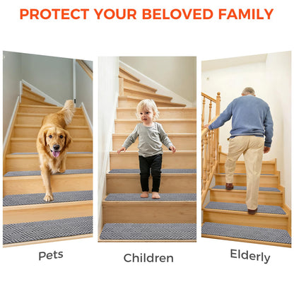 BAGAIL 15 Pack Non-Slip Stair Treads for Wooden Steps, 8"x30" Peel and Stick Carpet Stair Runners, Machine Washable Indoor Step Covers with No-Residue Adhesive for Dogs, Kids & Elderly - Dark Gray
