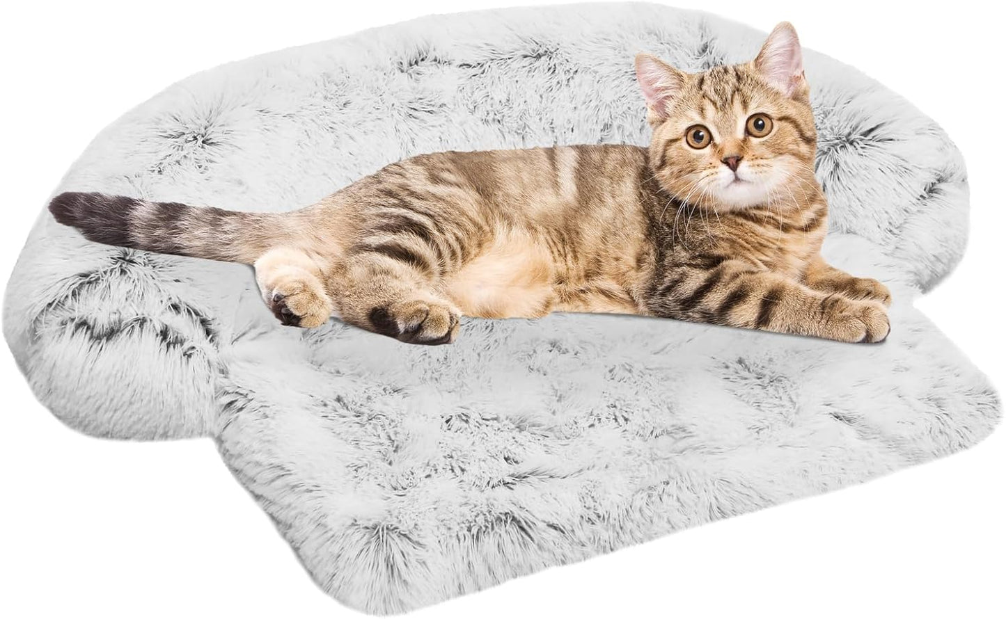 Calming Dog Bed Fluffy Plush Dog Mat for Furniture Protector with Removable Washable Cover for Large Medium Small Dogs and Cats (Large, Light Grey)