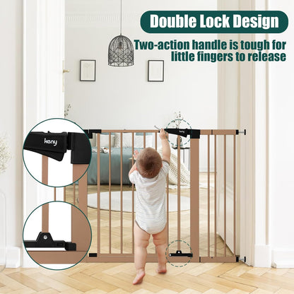 keny 29.7"-46" Baby Gate for Stairs, Auto Close Dog Gates for Doorways, Pressured Mounted No Drilling Pet Gate Extra Wide, One-Hand Opening Dual Lock Stair Gate, Indoor Kids Necessities, Black