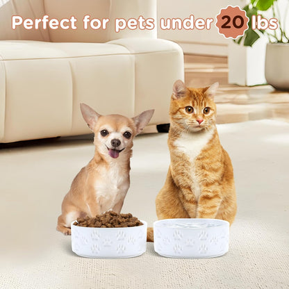 SPUNKYJUNKY Elevated Dog Bowls Ceramic, 6.1'' Dogs and Cat Food Water Bowls Raised with Non-Slip Bamboo Stand for Medium Sized Breed Microwave Dishwasher Safe - 28.7 OZ,Beige