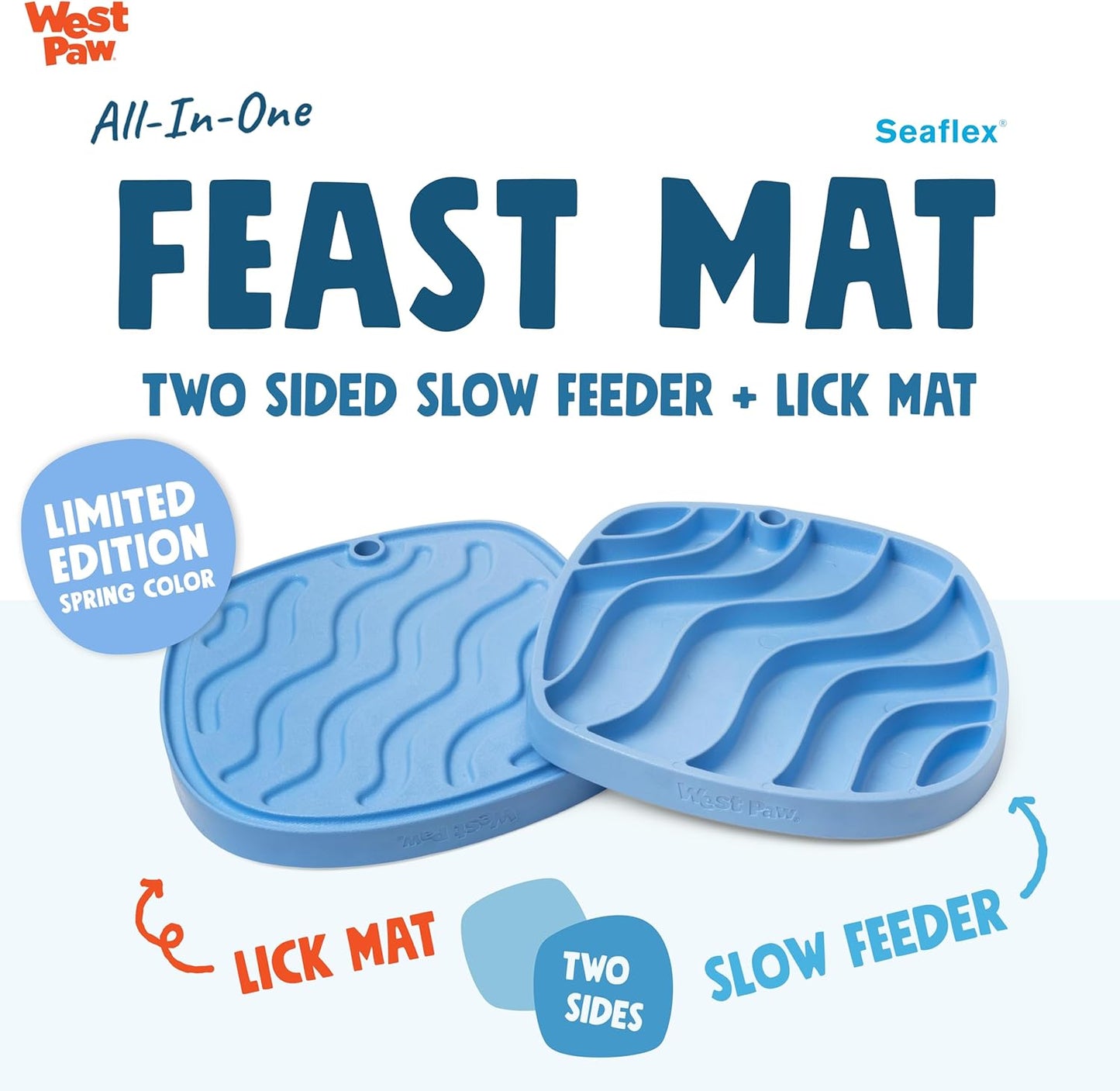 West Paw Seaflex Bubbles Feast Mat – All-in-One, Slow Feeder, Lick Mat – Encourages Foraging & Food Exploration - Engages Picky Eaters & Slow Feeding - Versatile – Easy to Clean, Non-Toxic - Tropic