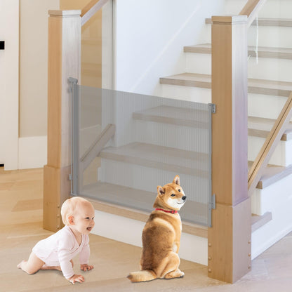 Retractable Baby Gate, Pet Gate for Stairs, Mesh Dog Gate for Doorways, Safety Locking Gates for Baby Indoor, Stair Gate for Outdoor, Hallways, Doorways (Black, 55 inch)