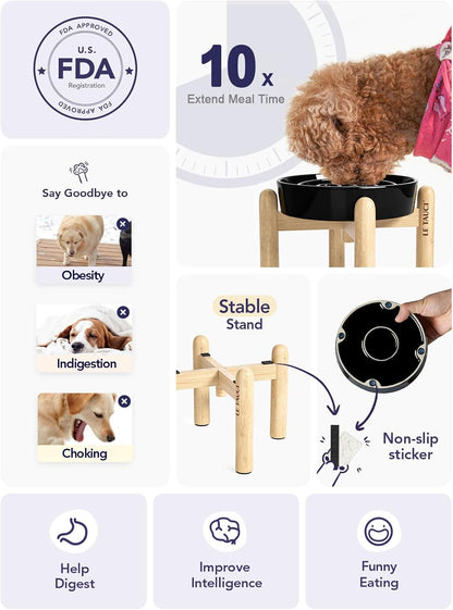 LE TAUCI Dog Bowls Slow Feeder Ceramic, 1.5 Cup Slow Feeding Bowl for Small and Medium Breed, Puzzle Dog Food Bowl for Fast Eater, Maze Purple