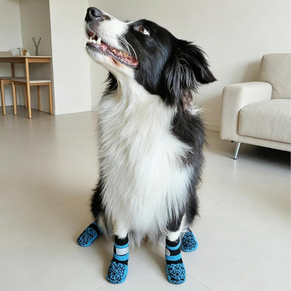 Dog Socks to Prevent Licking Paws, Anti Slip Dog Boots & Paw Protectors for Hardwood Floors, Toe Grips for Small Medium Large Senior Dogs, Dog Shoes for Hot/Cold Pavement(Blue Bone,L)