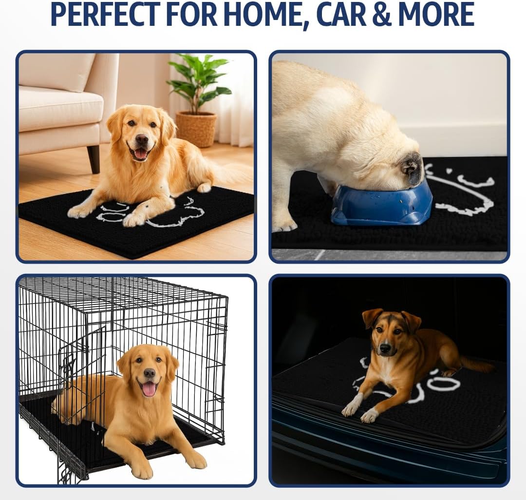 MUDGUARD MAT™ Dog Door Mat with Paw Design for Muddy Paws, Super Absorbent Microfiber, Non-Slip Indoor Mat, Quick-Dry Chenille Rug for Pets & Entryway, Machine Washable, Grey 16" x 24"